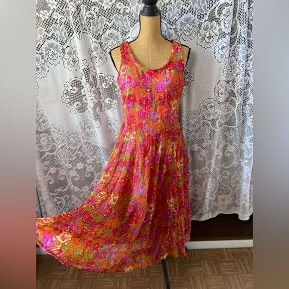 J Peterman Sheer Floral Fully Lined Sleeveless Midi Dress Pink Floral Size 10 - Picture 3 of 10